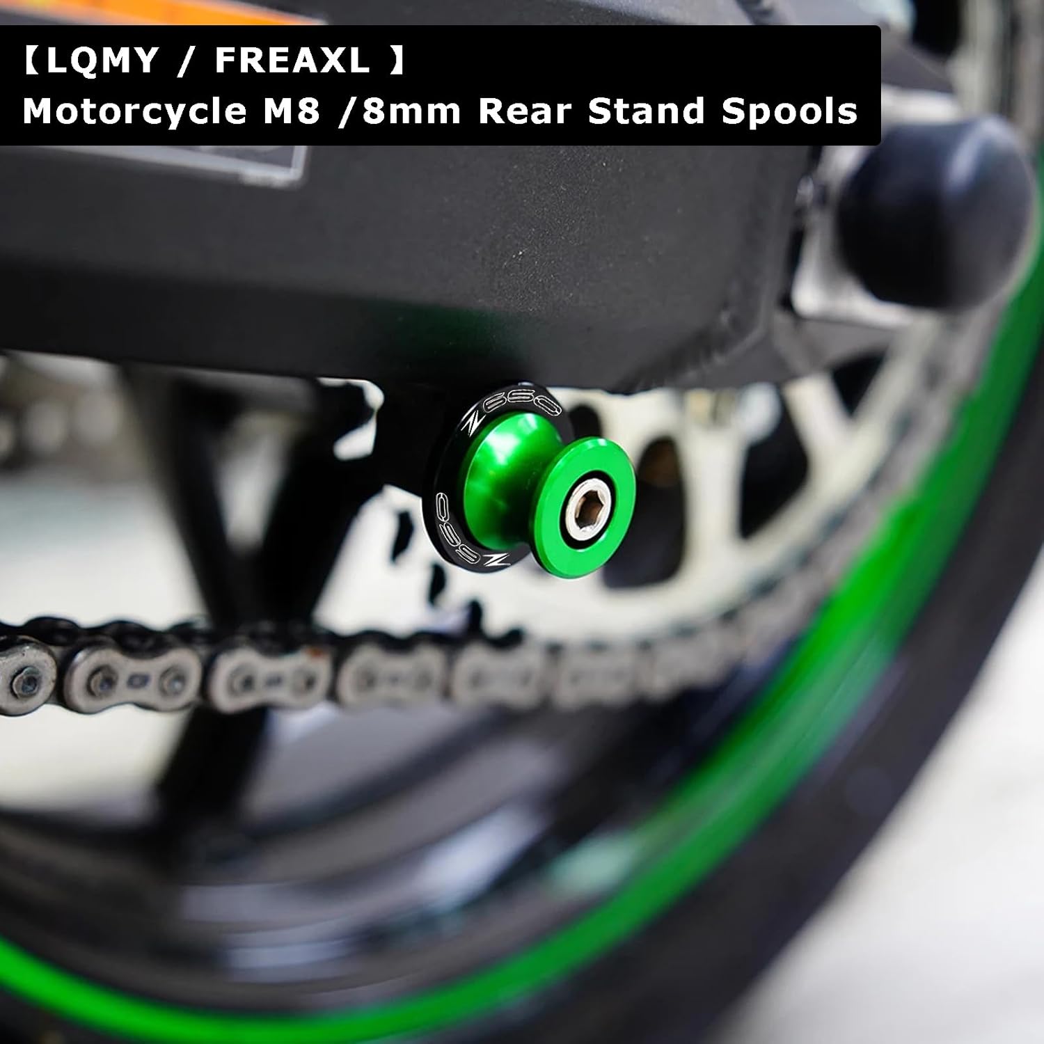 For Z650 Ninja650 2017-2025 8MM Swing arm Spools Slider Stand M8 x1.5 Green for KAW&-ASA*KI NINJA 650 Z650 Z650RS Z900 2017 2018 2019 2020 2021 2022 2023 2024 2025