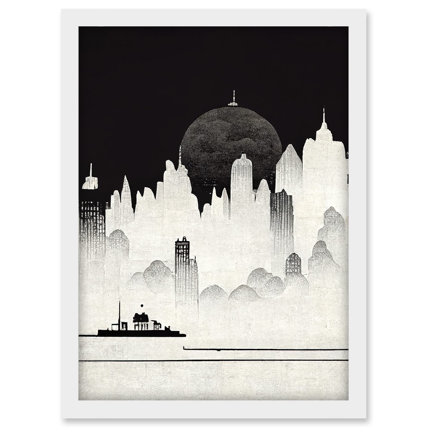 Doppelganger33 LTD Futuristic Cityscape Ukiyo-e Flat Illustration Artwork Framed A3 Wall Art Print