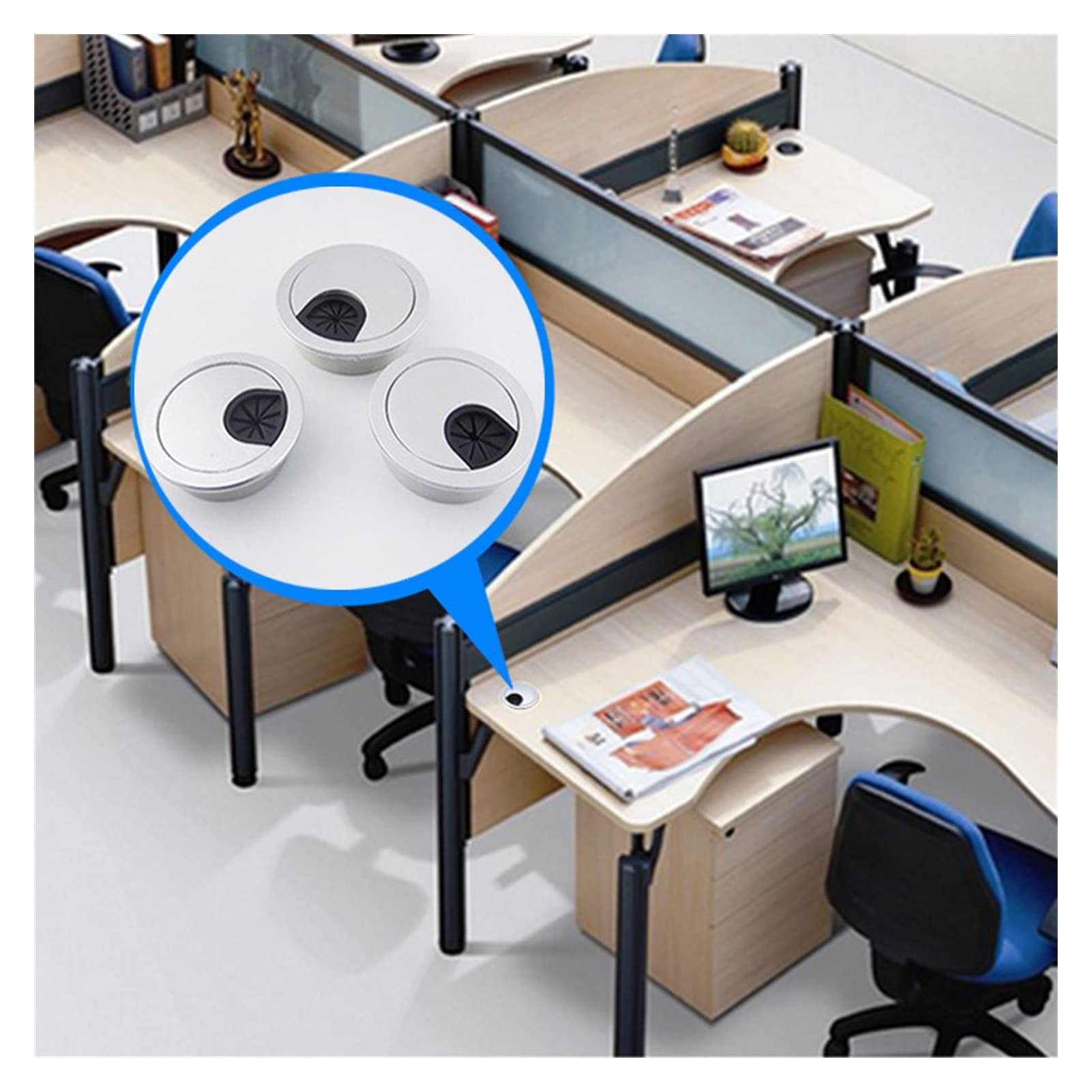 przelotka na biurko Biurko przelotka kablowa 2 szt. 50mm 53mm 60mm 80mm PC plastikowy stolik pod komputer osłona otworu na przewód kabel Tidy(60mm)