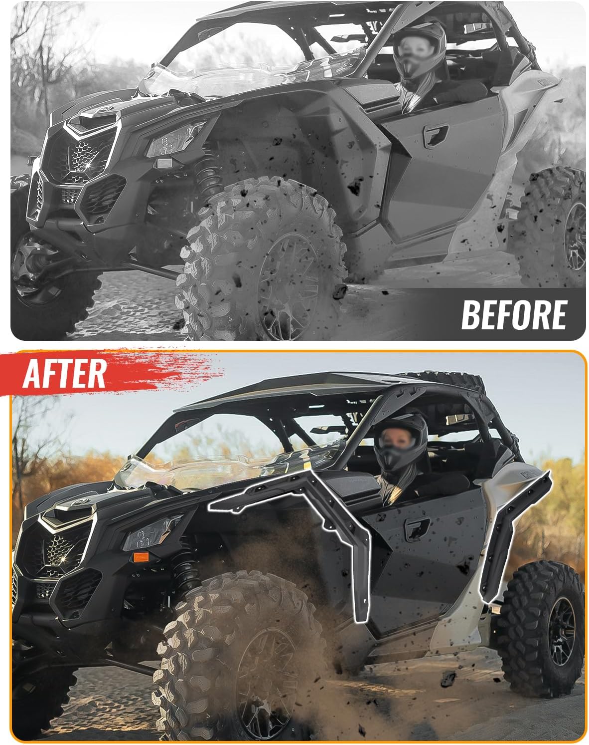 X3 Fender Flares Extended Mud Guards Accessories Compatible with Can-Am Maverick X3 Max DS RS Turbo RR 2017-2025 Front Rear Kit OEM Replacement #715002973 6PCS for 2/4 Doors Maverick 1000 2014-2017