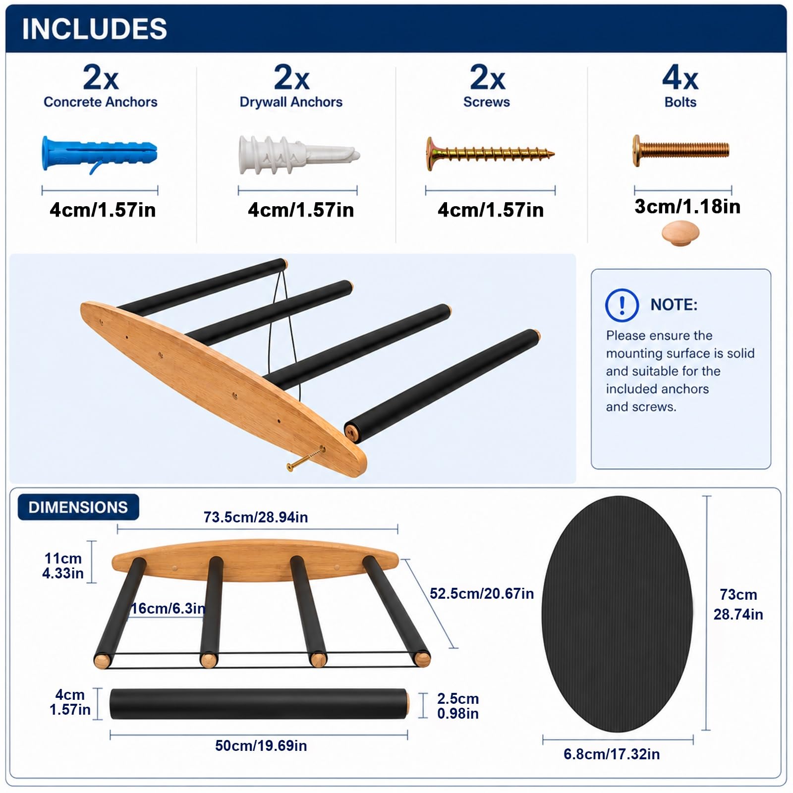 Soporte Vertical for Tabla de Surf, 4 Brazos (3 a 4 Tablas), Madera Dura Sostenible, Soporte de Pared for Surfboard for Shortboard, Skateboard y Wakeboard