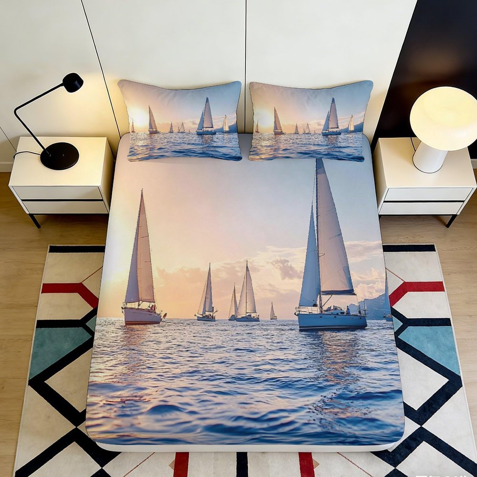 Pnayamiorkfel Style-4 3D Printed Sailboat Sunset Fitted Sheet Microfiber Non-Slip Soft Mattress Cover Bedroom Dorm Decor Easy Care 90X200x25cm
