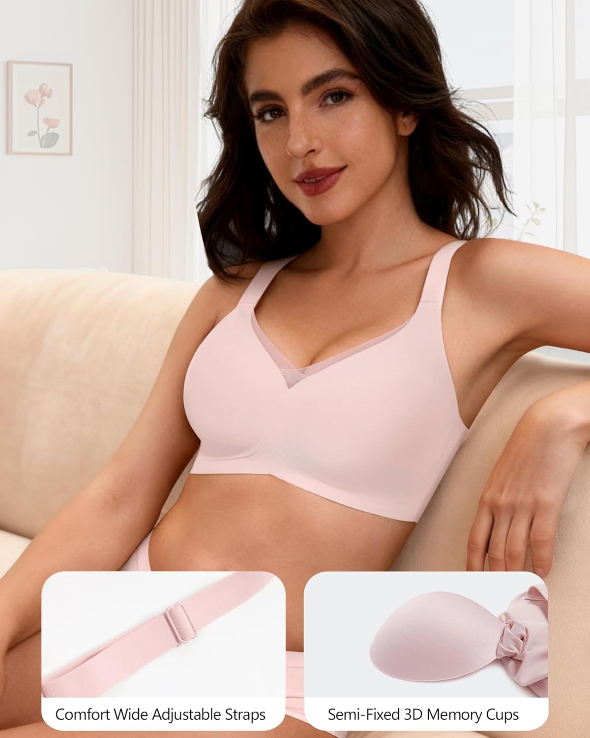 Comfortable Wireless Bras for Women Seamless Padded Push Up No Show Bra with Support - Image 3