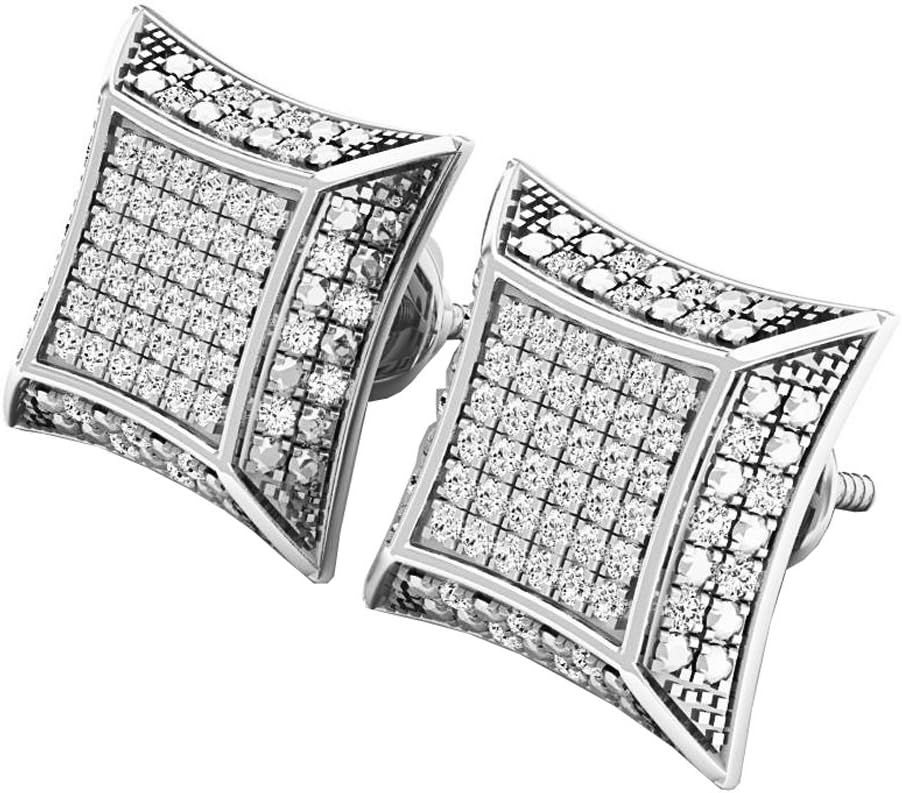 Dazzlingrock Collection 0.30 Ctw Round White Natural Diamond 11.18mm Kite Micropave Hip Hop Studs in 925 Sterling Silver, Unisex Design Ladies,Mens Real Natural Diamond Earrings