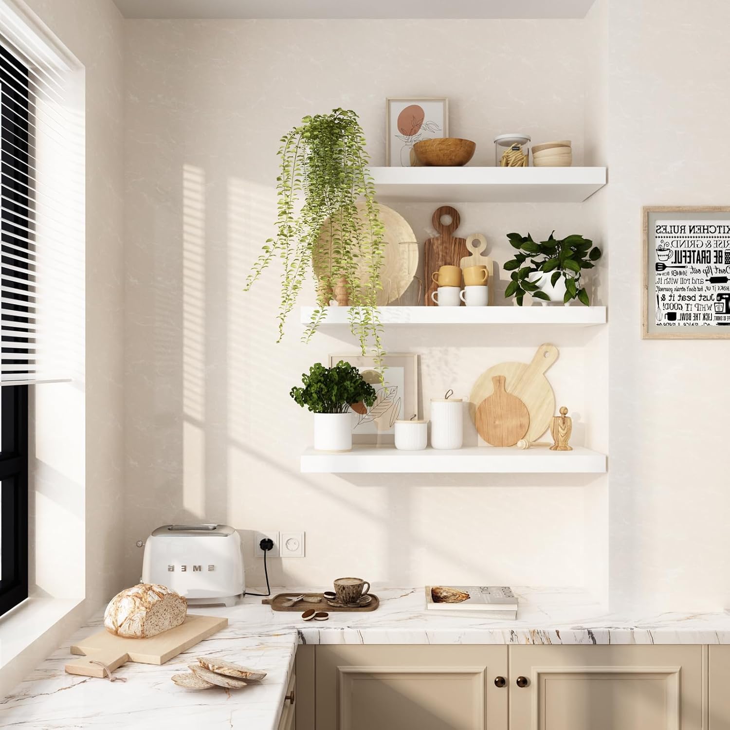 WELLAND 12" Deep White Floating Shelves, Floating Shelf Wall Shelf Display Floating Shelf, 35.43" L x 11.81" D x 2" T, Deeper Than Others, White