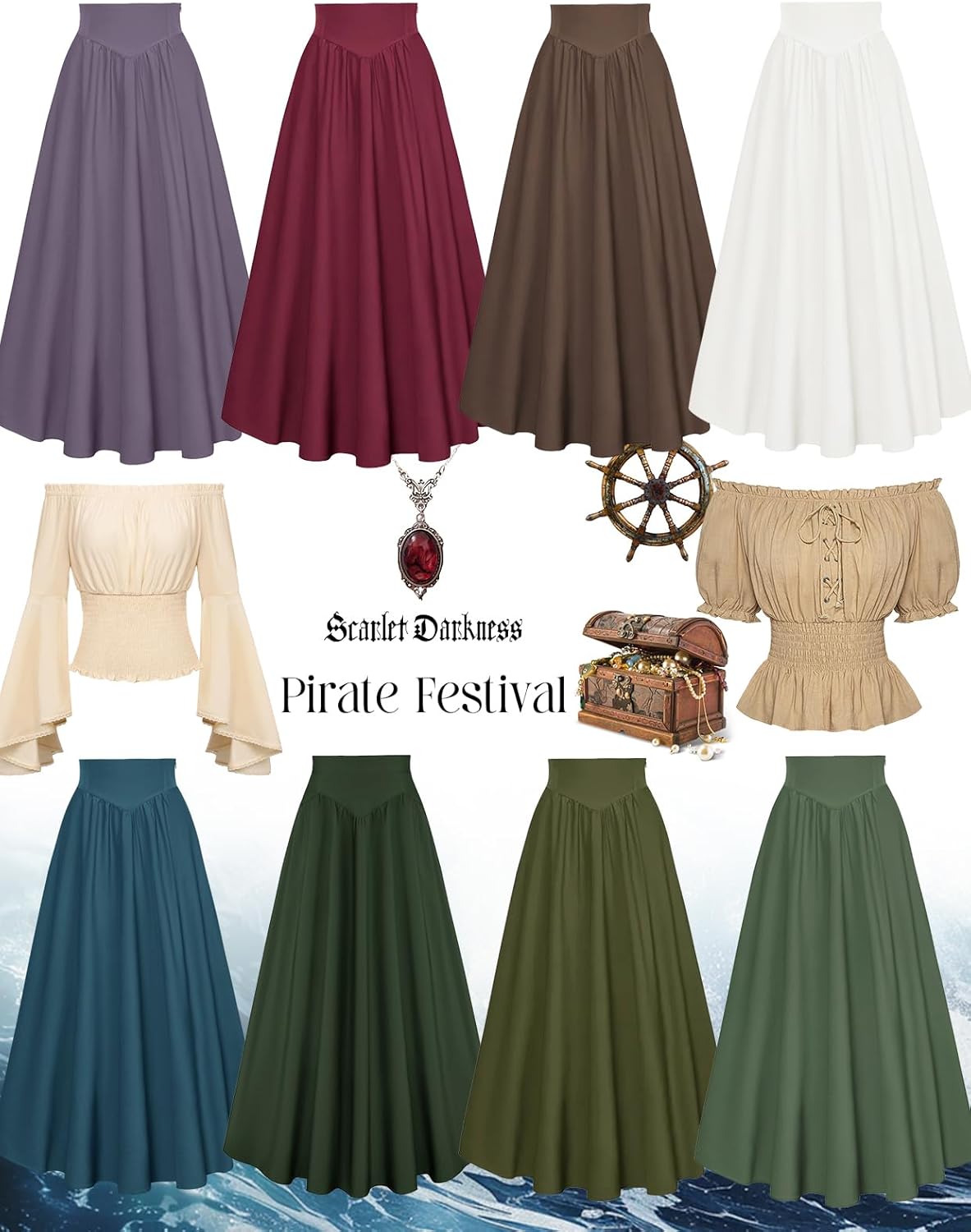 Scarlet Darkness Women Renaissance Maxi Skirt Flowy Long Skirts Victorian High Waisted Skirt - Image 7