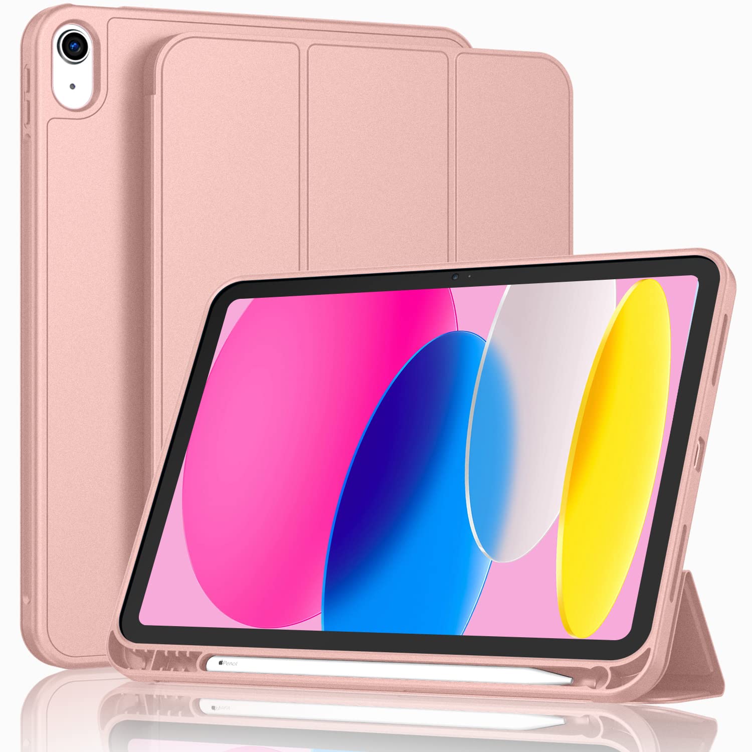 ToaPoia Case for iPad (A16) 11 Inch 2025/iPad 10th Generation 10.9 Inch 2022, Slim Trifold Stand Protective Cover with Pencil Holder and Soft TPU Back,Support Auto Sleep/Wake (Rose Gold)