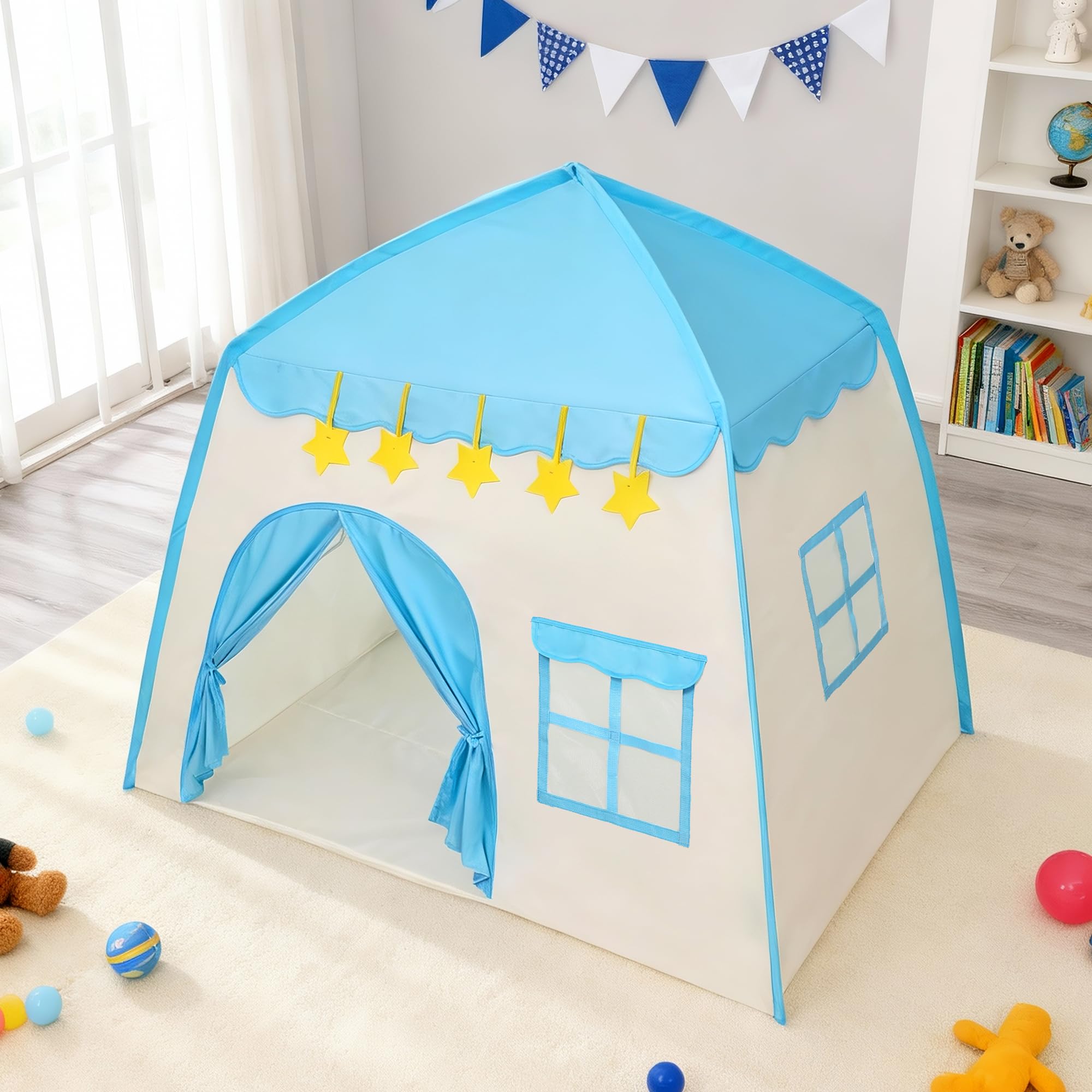 Tienda de campaña de tela Oxford 210D para niños, incluye luces de estrellas y estuche de transporte, castillo interior para niños, niños pequeños, 39 pulgadas de profundidad x 51 4