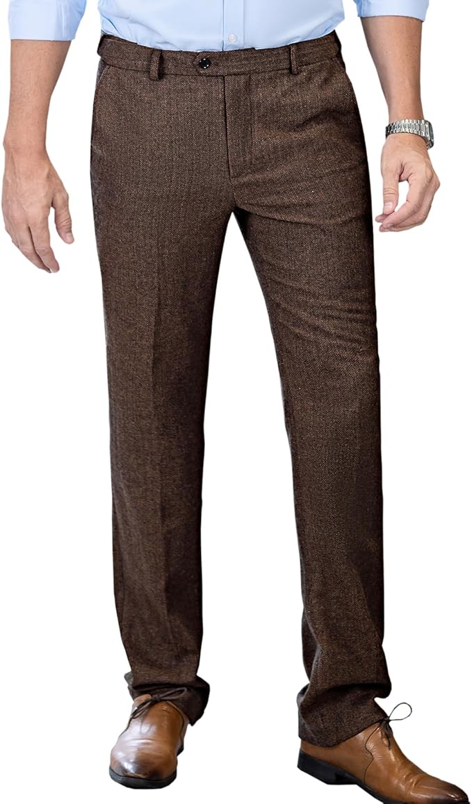 Vintage Tweed Pants: Mens Herringbone Wool Trousers - Perfect for Casual or Formal