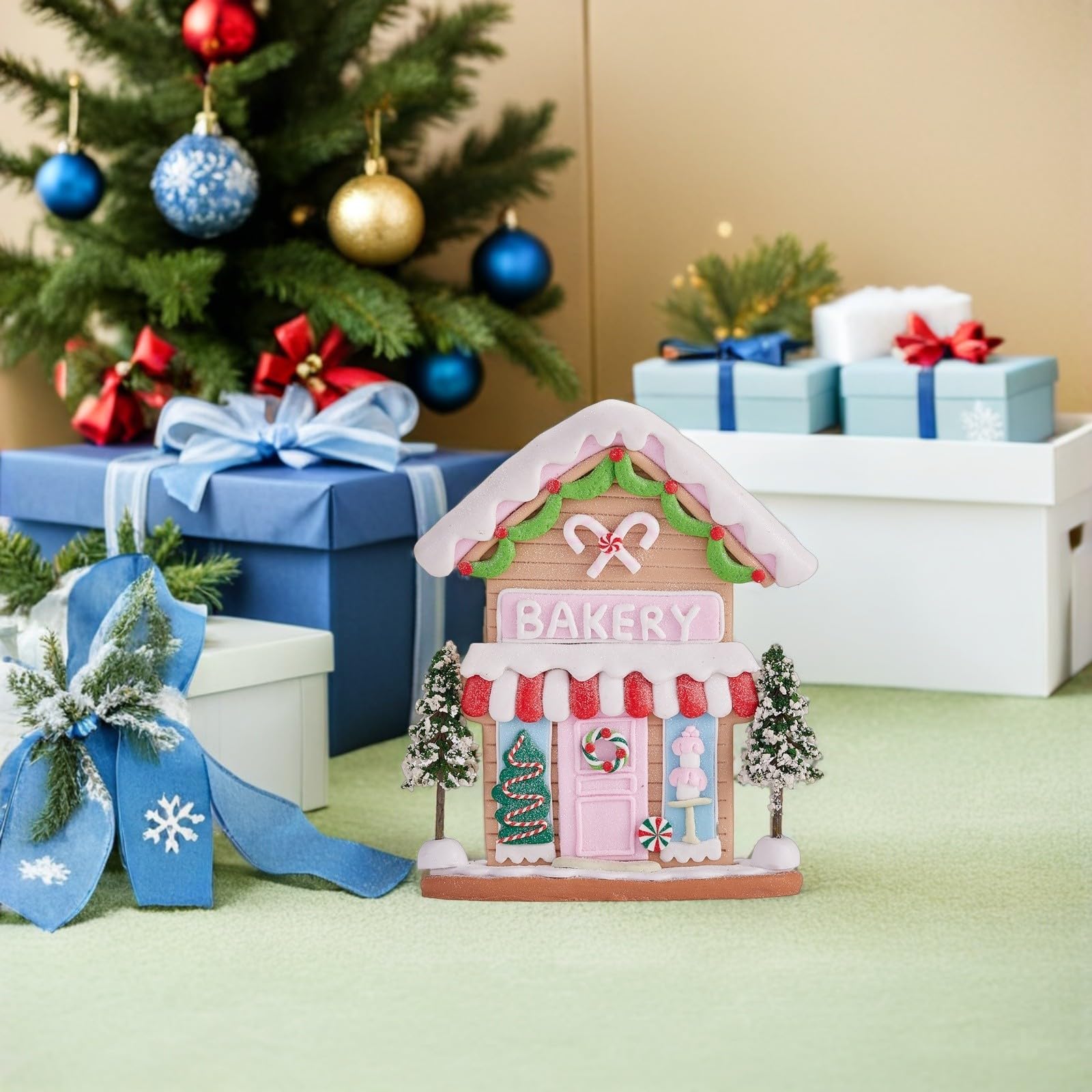 Casa Navideña de Arcilla Polimérica, Adorno Festivo Pintado a Mano para Decoración de Mesa en Fiestas de Invierno