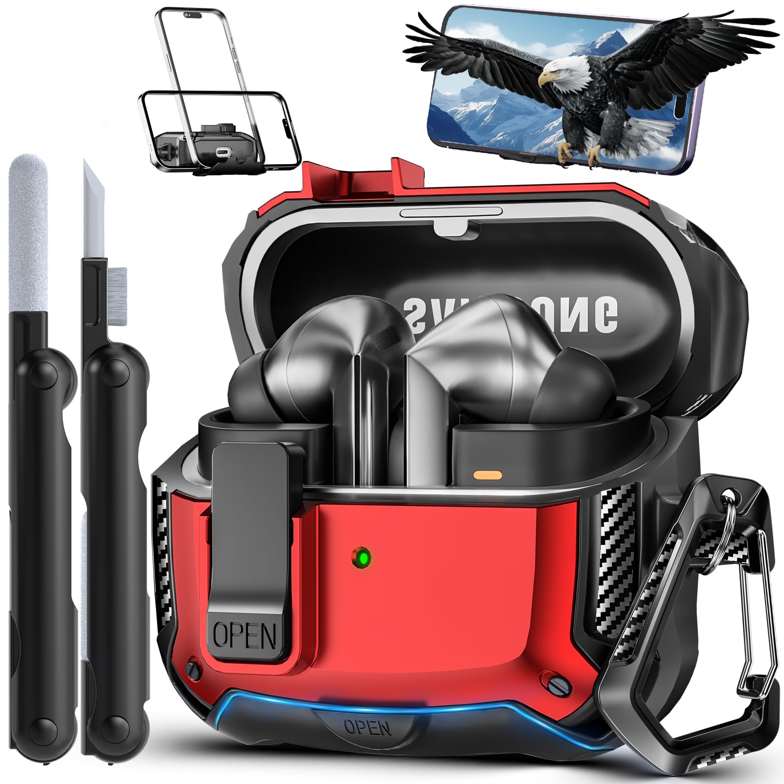 MCTOPZO with Phone Stand for Samsung Galaxy Buds3 FE (2025) / Buds3 Pro (2024) / Buds 3 Case (2024),with Secure Lock Clip & Cleaning kit Full Body