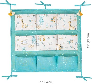 Baby Crib Side Organizer Portable Nursery Storage Bin for Diapers & Essentials | Hanging Diaper Caddy for Changing Table & Car Travel (Blue)