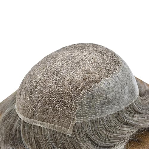 Miniatura 5 de RESHE Toupee - Sistema de cabello humano para hombre con encaje francés para hombre, sistema de reemplazo de cabello frontal de encaje para hombres,