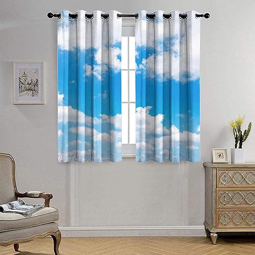 Miniatura 4 de Cortinas opacas con diseño de nube blanca y cielo azul, cortinas para ventana, paisaje natural, ojales, reducción de luz, paneles para sala de