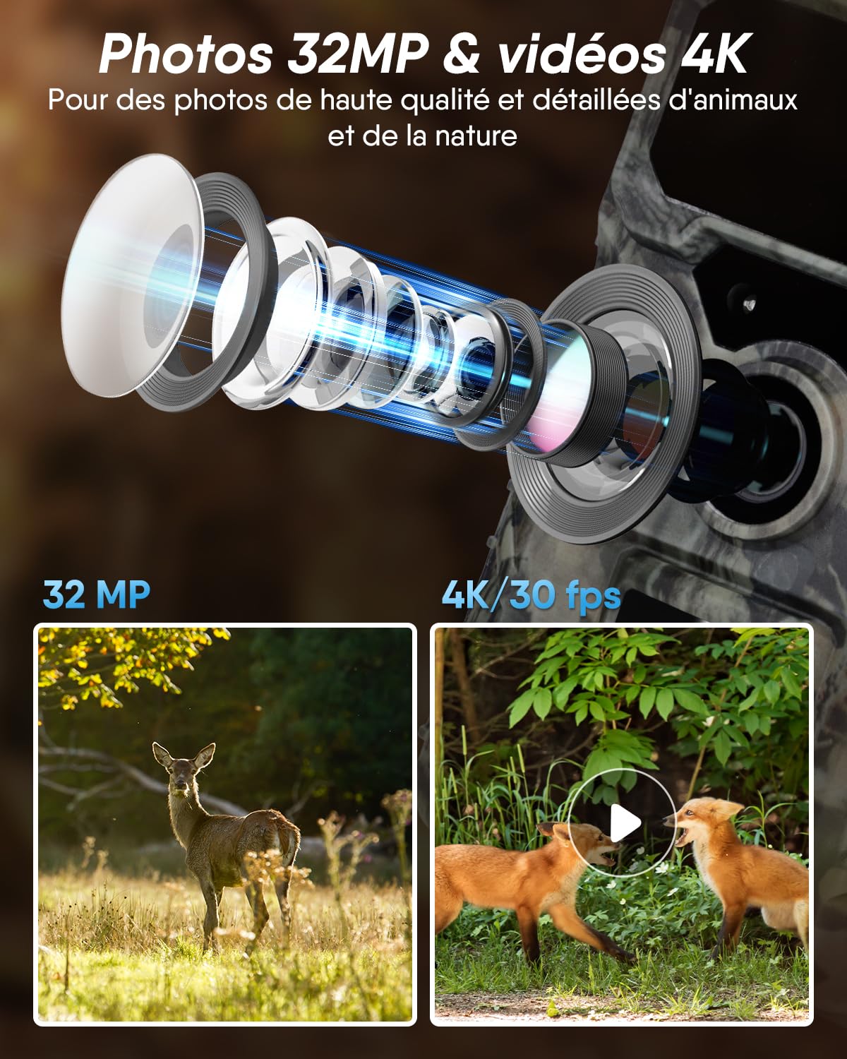 Rollei Camera de Chasse 4G 4K avec Carte Sim/Carte SD 32Go/App Mobile | Caméra Chasse Connectée Smartphone avec Détecteur de Mouvement Infrarouge Vision Nocturne Animaux Camera avec Batterie IP66