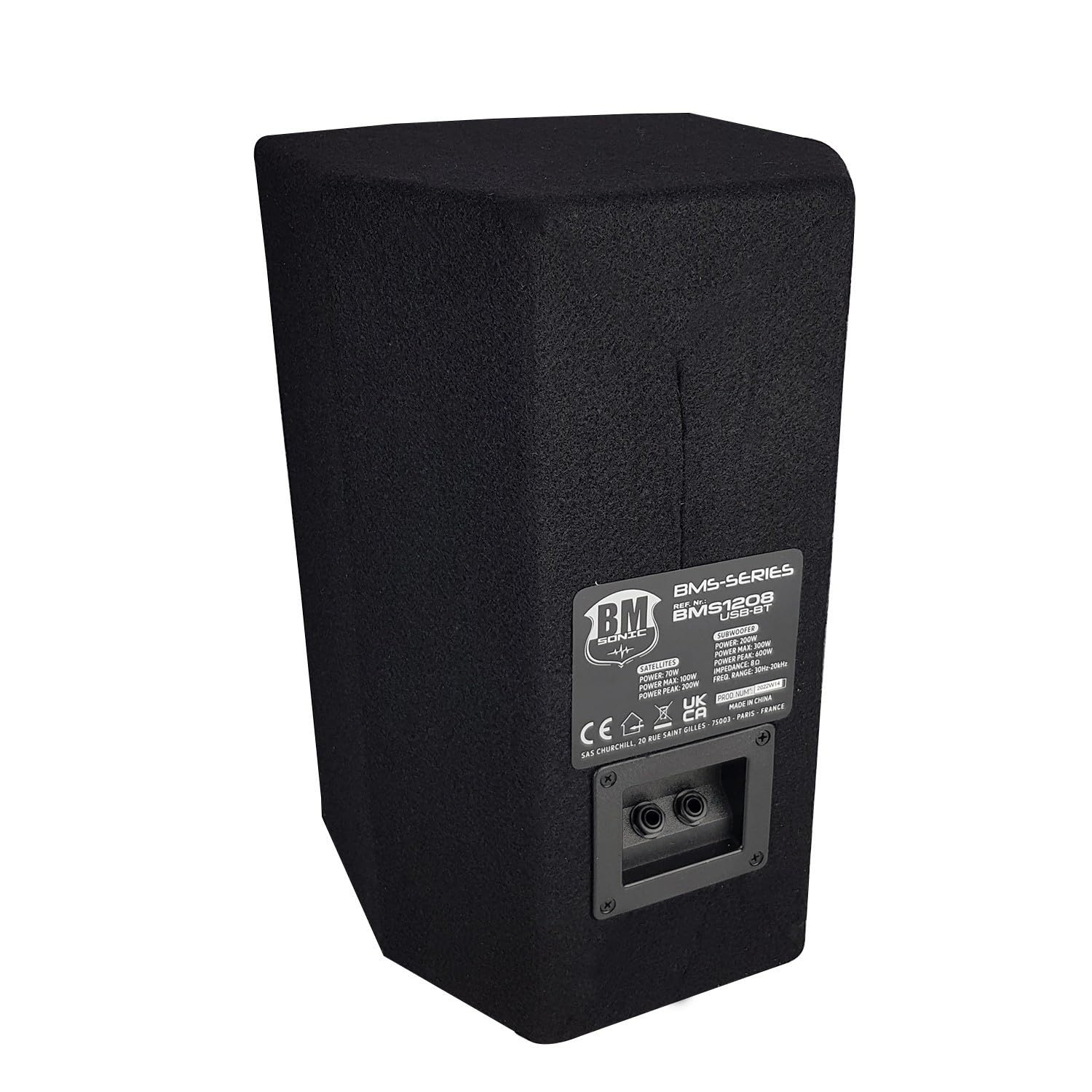 Pack Sono Complet BMS1208, Caisson bi-amplifié, 1000W, USB Bluetooth, 30cm, Satellites, câbles, Portique Lumières, LyteQuest