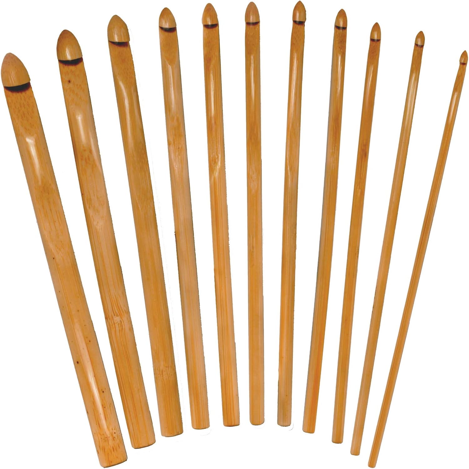 JubileeYarn Bamboo Crochet Hooks Set - 6" (15cm) - Carbonized Brown - 11 Sizes