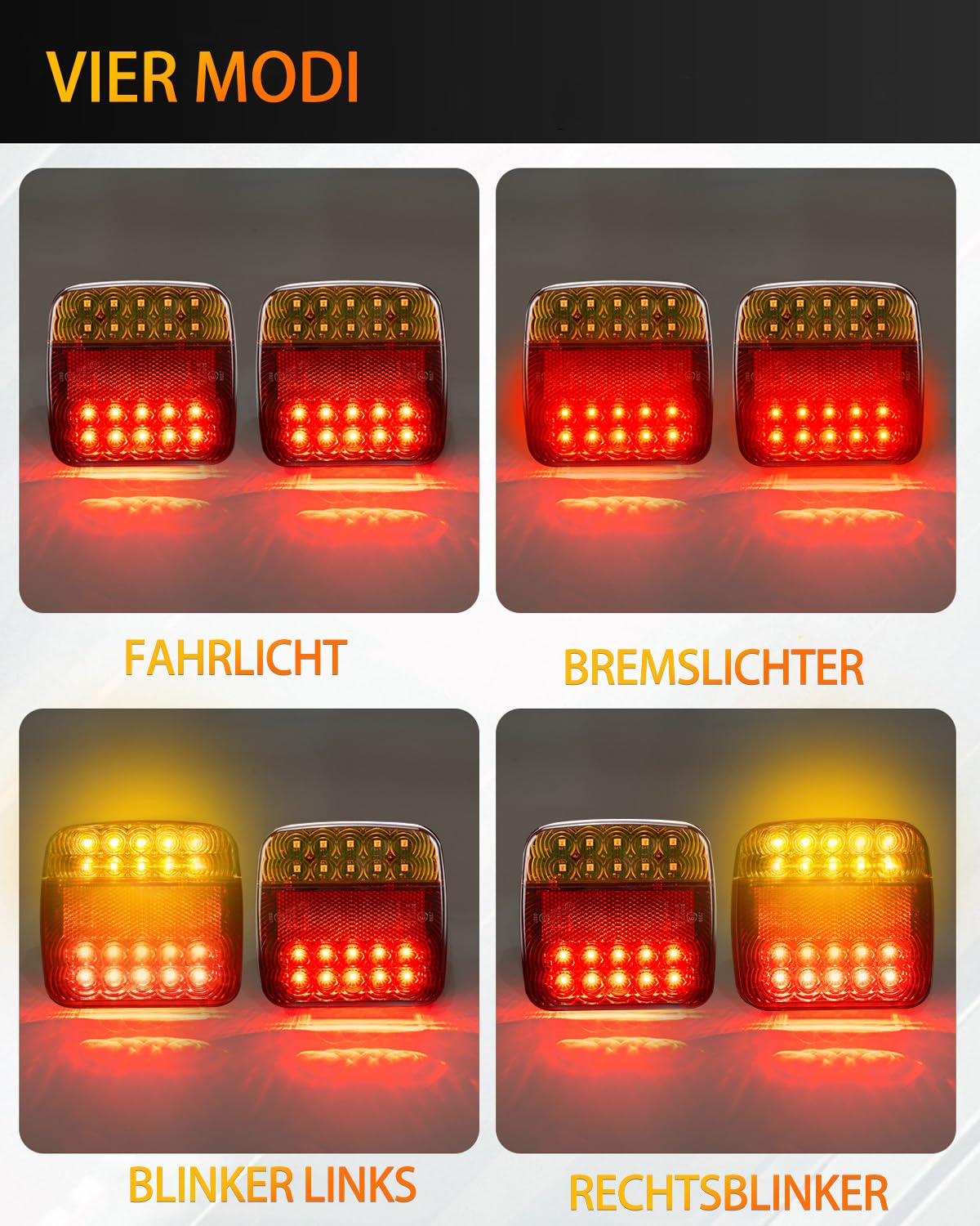 Anhänger Rückleuchten magnetisch drahtlos, Anhänger Rückleuchten mit Fahr-/Blink-/Bremslicht, starke Durchdringung bei Regen, 7-Pin 12V-24V, für Anhänger, PKW, LKW, Lastwagen, Wohnmobile