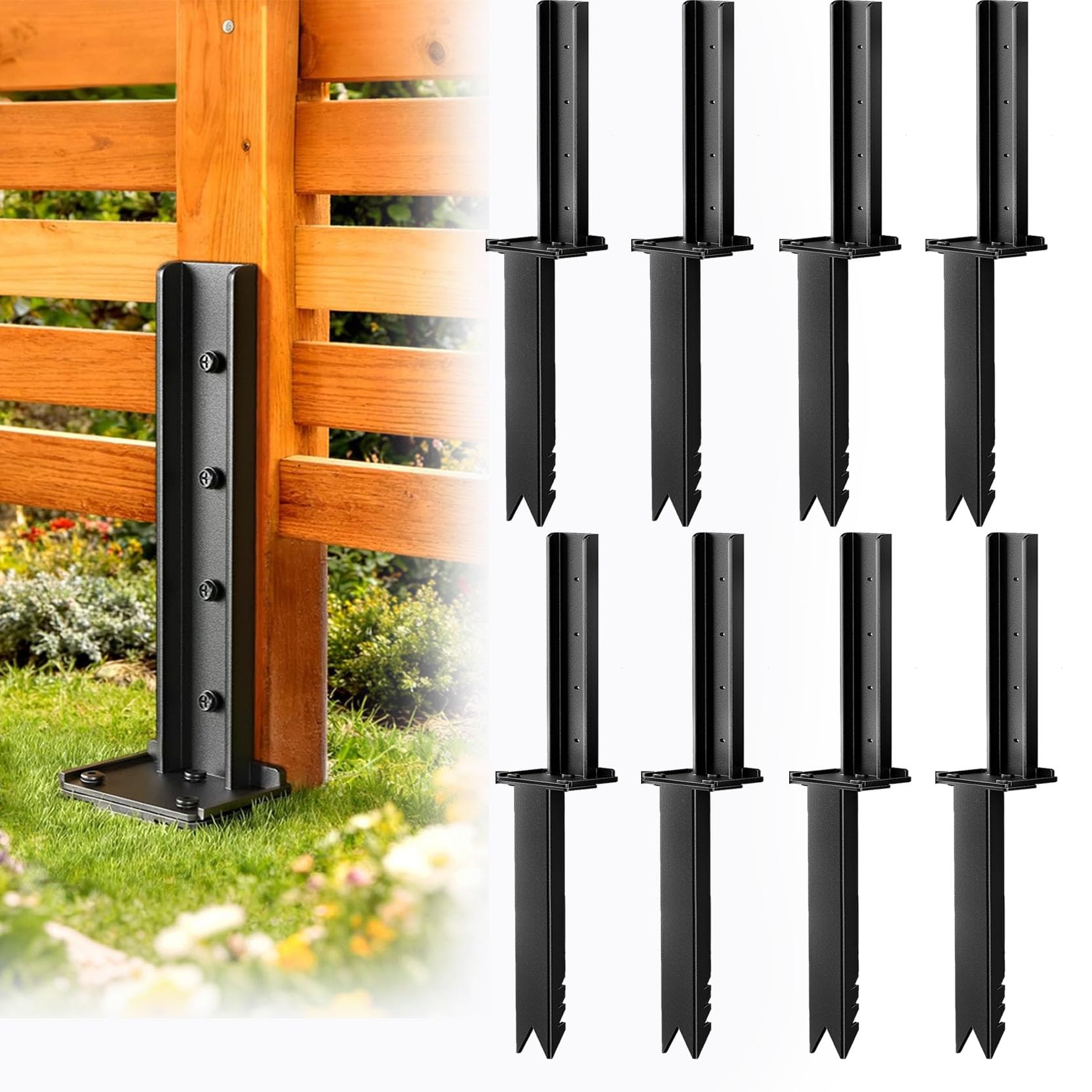 GOUZIBHD Fence Post Repair Kit Heavy Duty, Separate Upper and Lower Parts Post Anchor Ground Spike Fence Post Anchor Ground Spike for Leaning Wood Posts Leaning Fence Post Fix Stabilizer(Color:8pack)