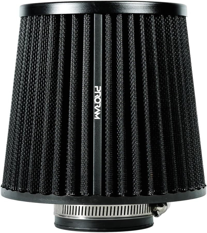 PRORAM Universal 80mm ID Neck Performance High Flow Induction Cone Air Filter, Black