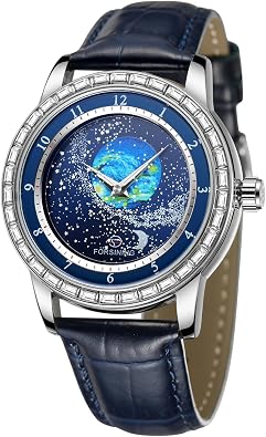 Men Creative Automatic Mechanical Watch Luxury Diamond Rotational Starry Sky Dial Moon Phase Luminous Wristwatch