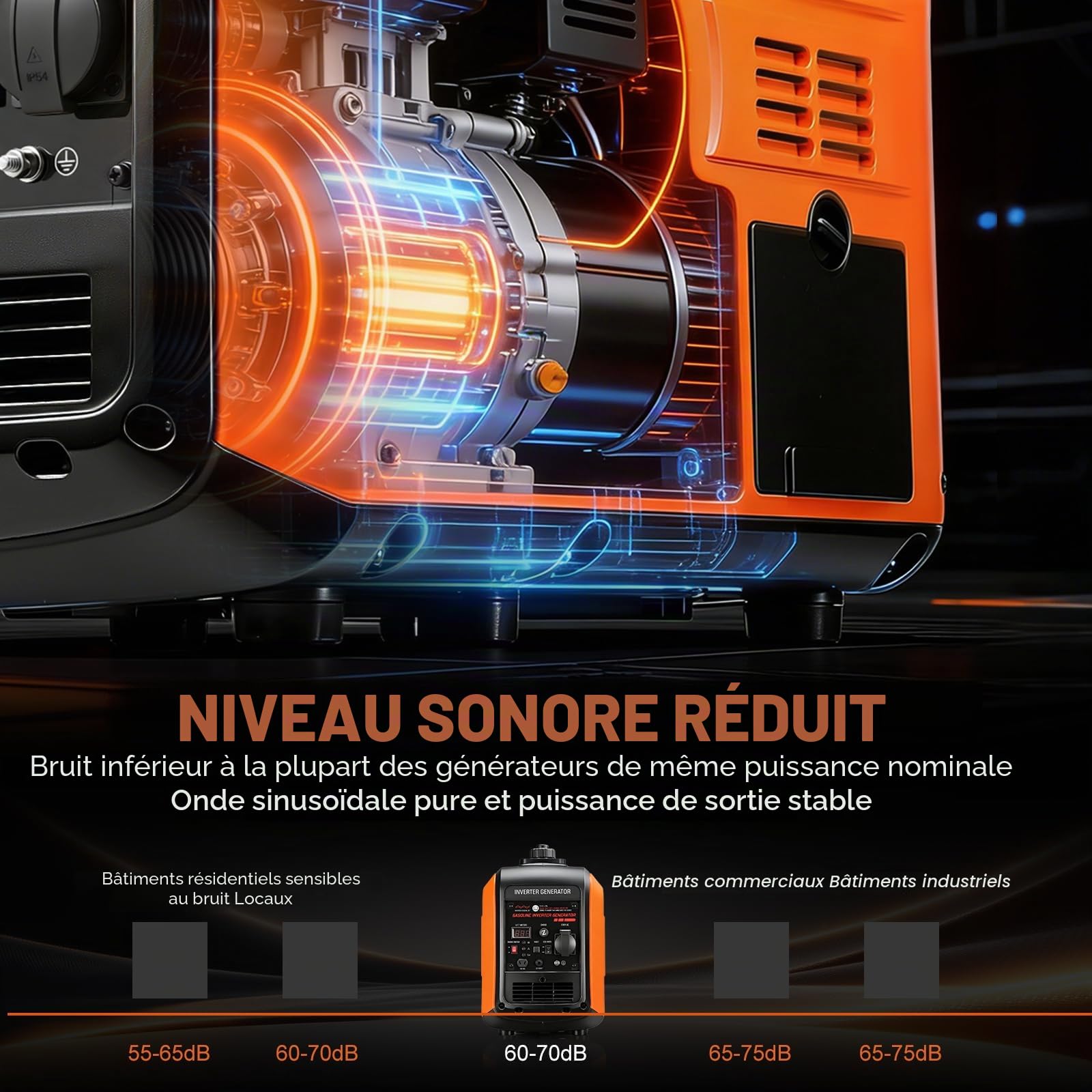Générateur de courant onduleur 3300 W à essence - Générateur de courant à essence super silencieux - Générateur 4 temps avec USB pour camping, camping-car, maison ou chantier