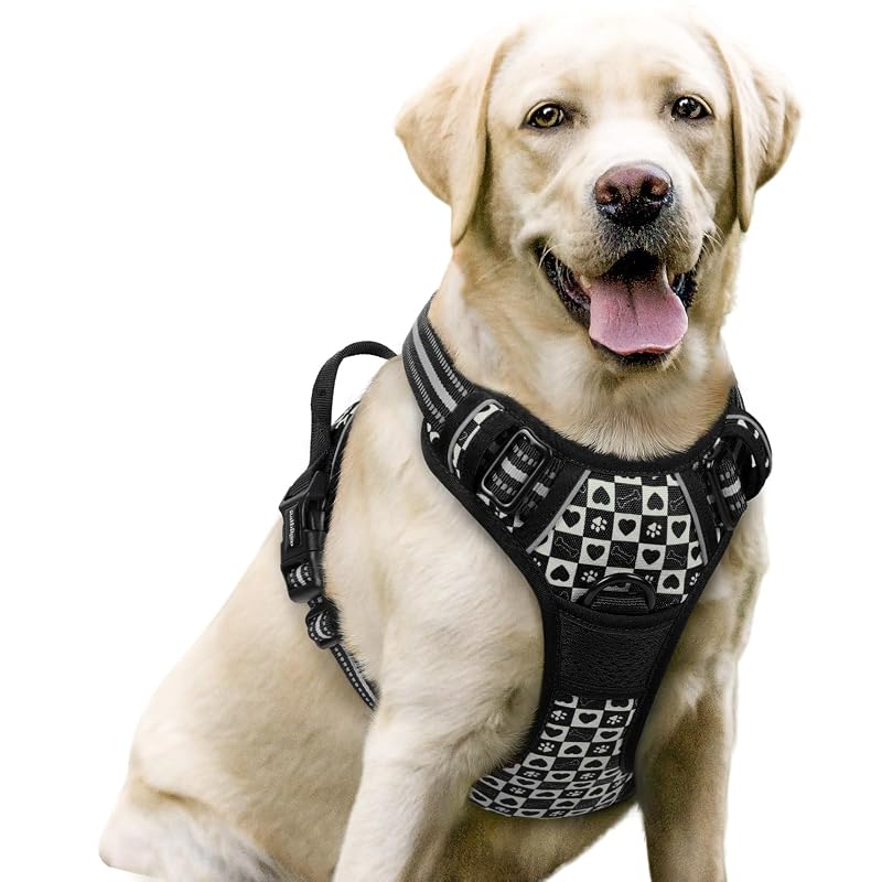 Peitoral vest para cães grandes rabbitgoo com 2 argolas e ajuste, Grade Preta, tamanho Grande