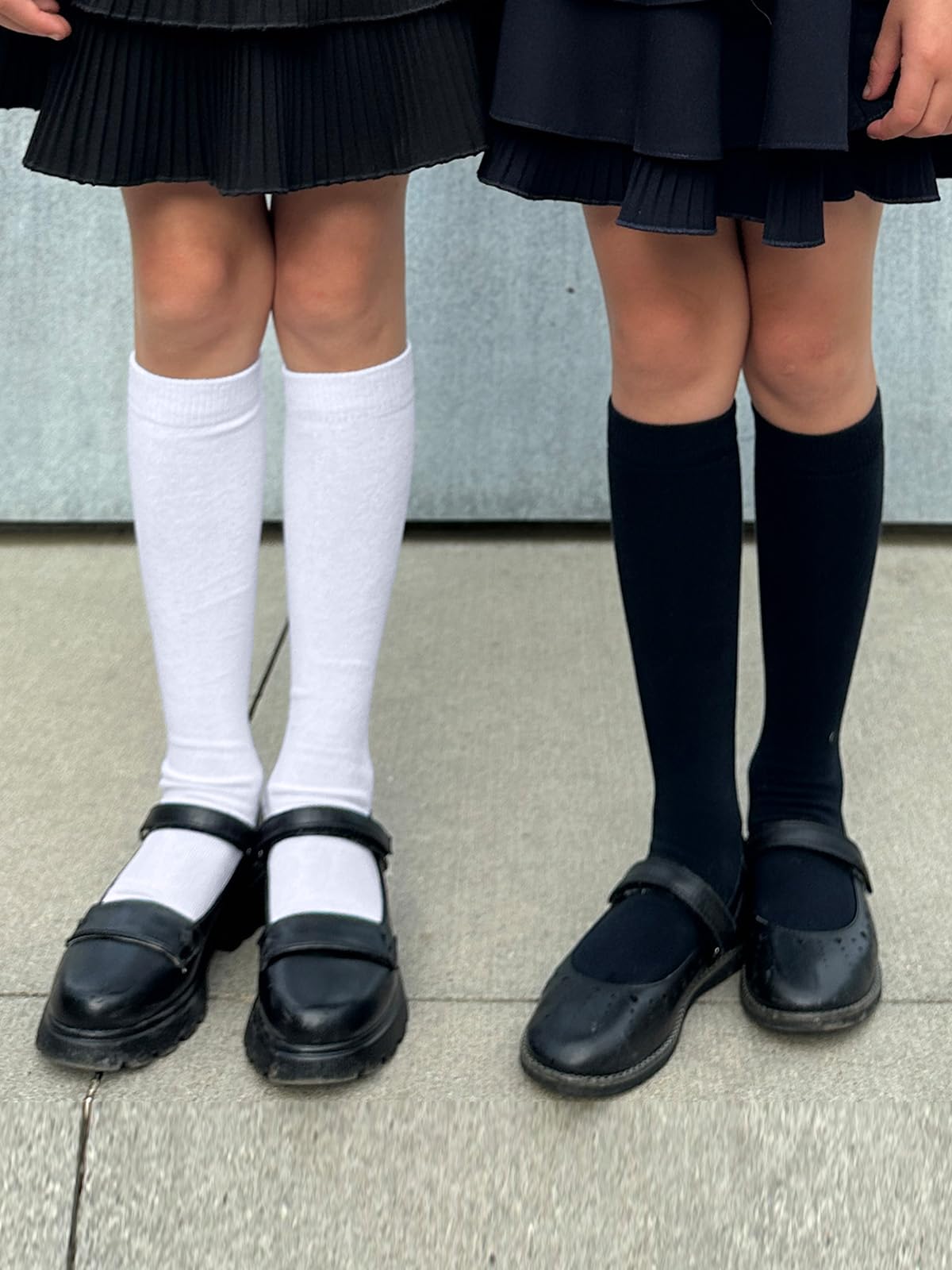 COTTON DAY Calcetines unisex hasta la rodilla para niñas y niñas, sin costuras, 3 unidades, color negro, blanco, gris, azul marino