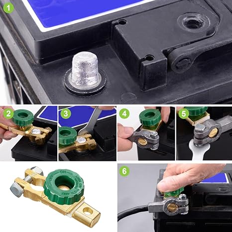 Spurtar Car Battery Disconnect Switch 6V 12V 24V Top Post, Green Knob, 2PCS