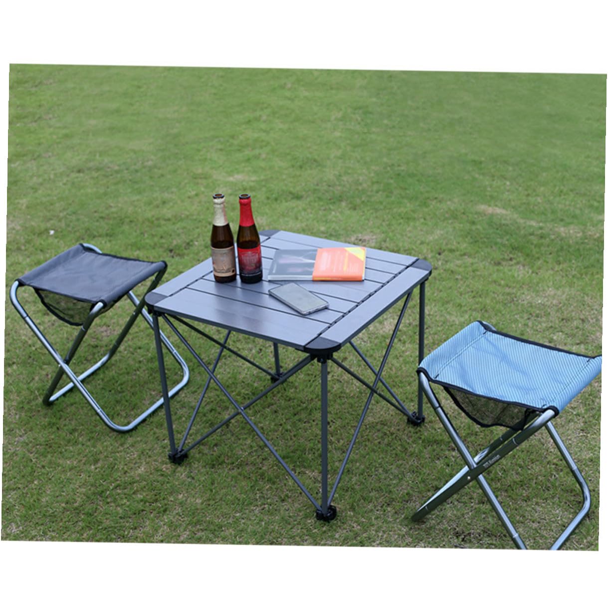 Sgabello Pieghevole Blu da Campeggio in Lega di Alluminio Resistente e Leggero, Seduta Portatile per e Patio, per Grandi