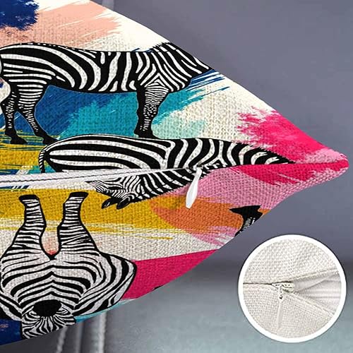 Miniatura 2 de Smooffly Funda de almohada decorativa de cebra para el hogar, funda de almohada decorativa de lino de algodón con diseño de cebra, funda de cojín