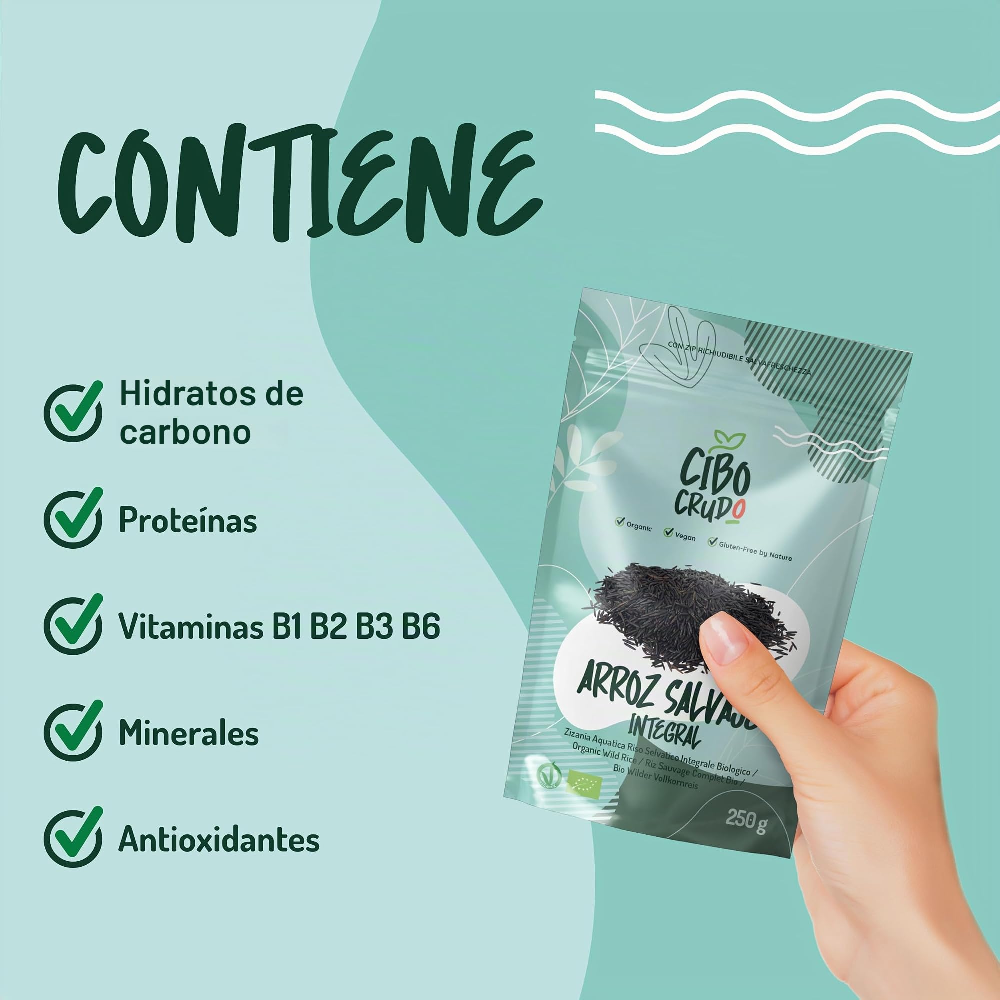 Arroz Salvaje Integral Ecológico - 250g. Zizania Aquatica o Arroz Negro Salvaje.
