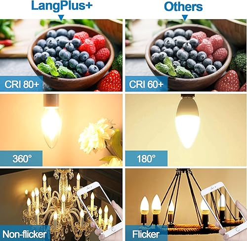 Miniatura 7 de Bombillas LED de candelabro, regulables, 4 W, equivalente a 40 W, base E12, bombillas Edison de vidrio transparente, 2700 K, blanco cálido,