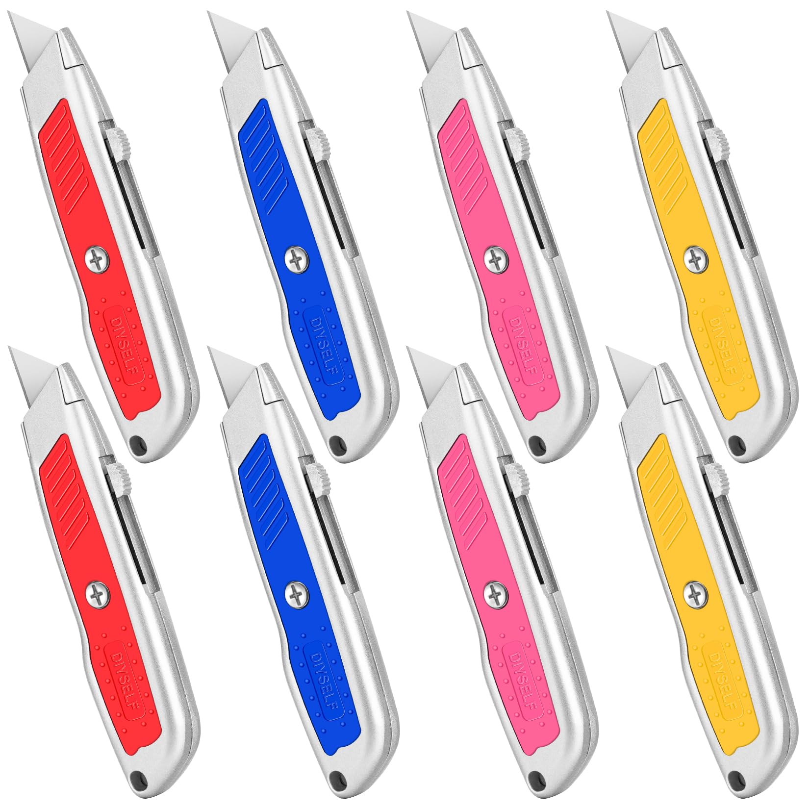 DIYSELF 8 Pack Utility Knives, Box Cutters, Metal Shell Utility Knife Retractable for Work, Box Cutter Retractable, Razor Knife, Box Cutters Heavy