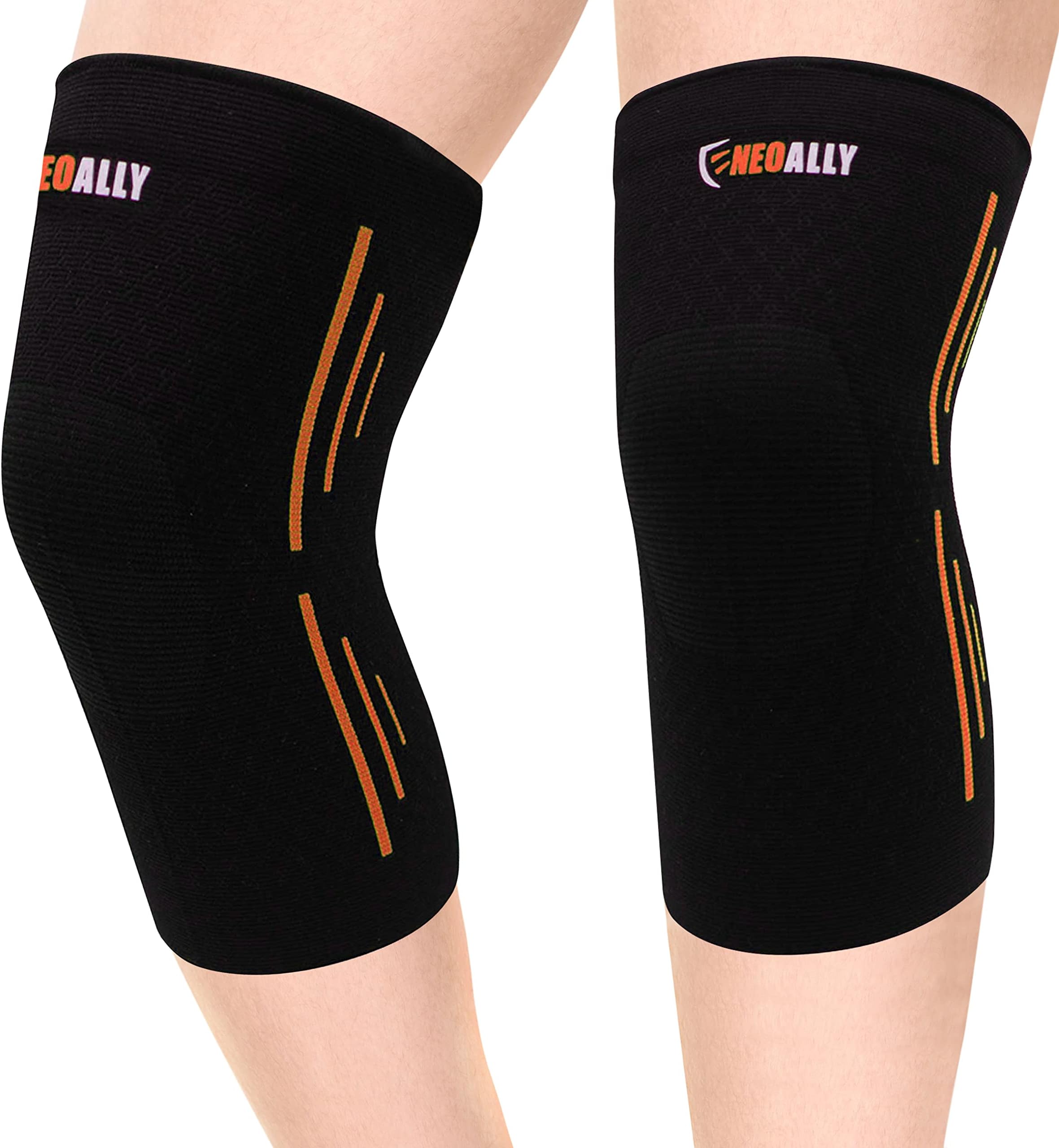 - NeoAlly® - Compression Knee Sleeves for Men and Women, Non-Slip Knee Support for Knee Pain, Sports Compression Knee Sleeve for Women and Men, Black & Orange, Small