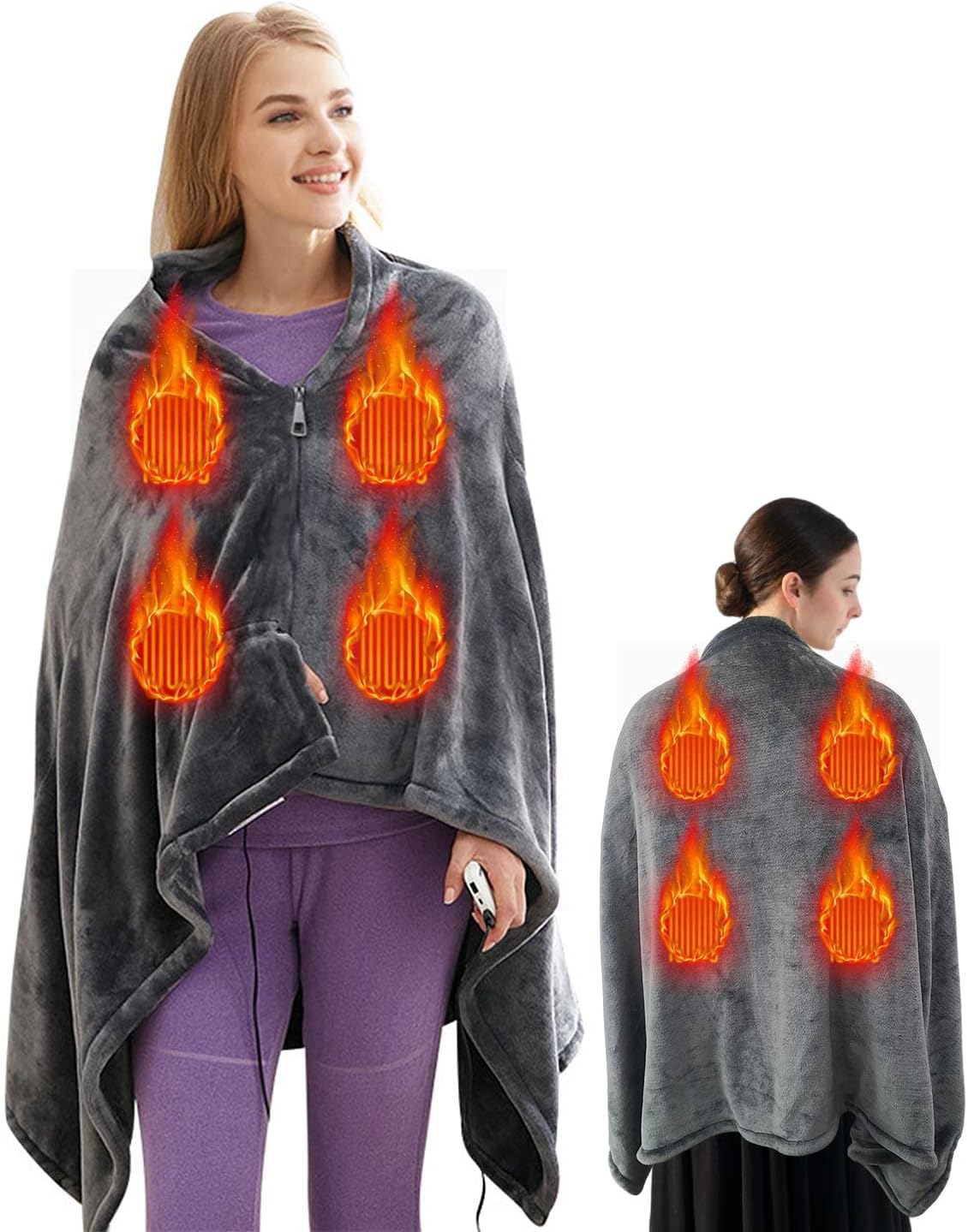 USB Electric Heated Shawl Blanket with Zipper, 2022 Upgraded Super