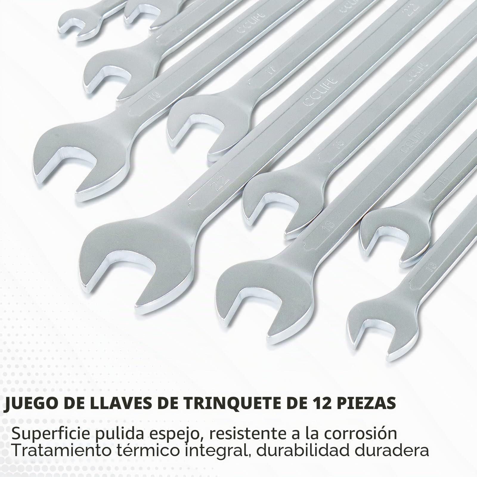 CCLIFE Juego de Llaves Fijas con Carraca combinadas de trinquete, 12 piezas 8-19 mm Cr-V 72 dientes