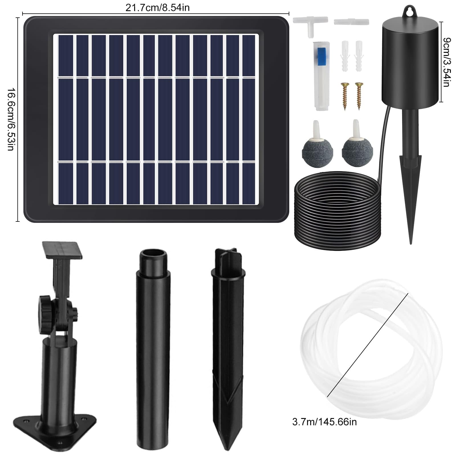 Weinsamkeit 4W Aeratore Laghetto Solare, Ossigeno Solare per Laghetto con Batteria 2200mAh, 3 modalità, Ossigenatore per Laghetto con Tubo di Ossigeno e 2 Pietra della Bolla, Ideale per Laghetti