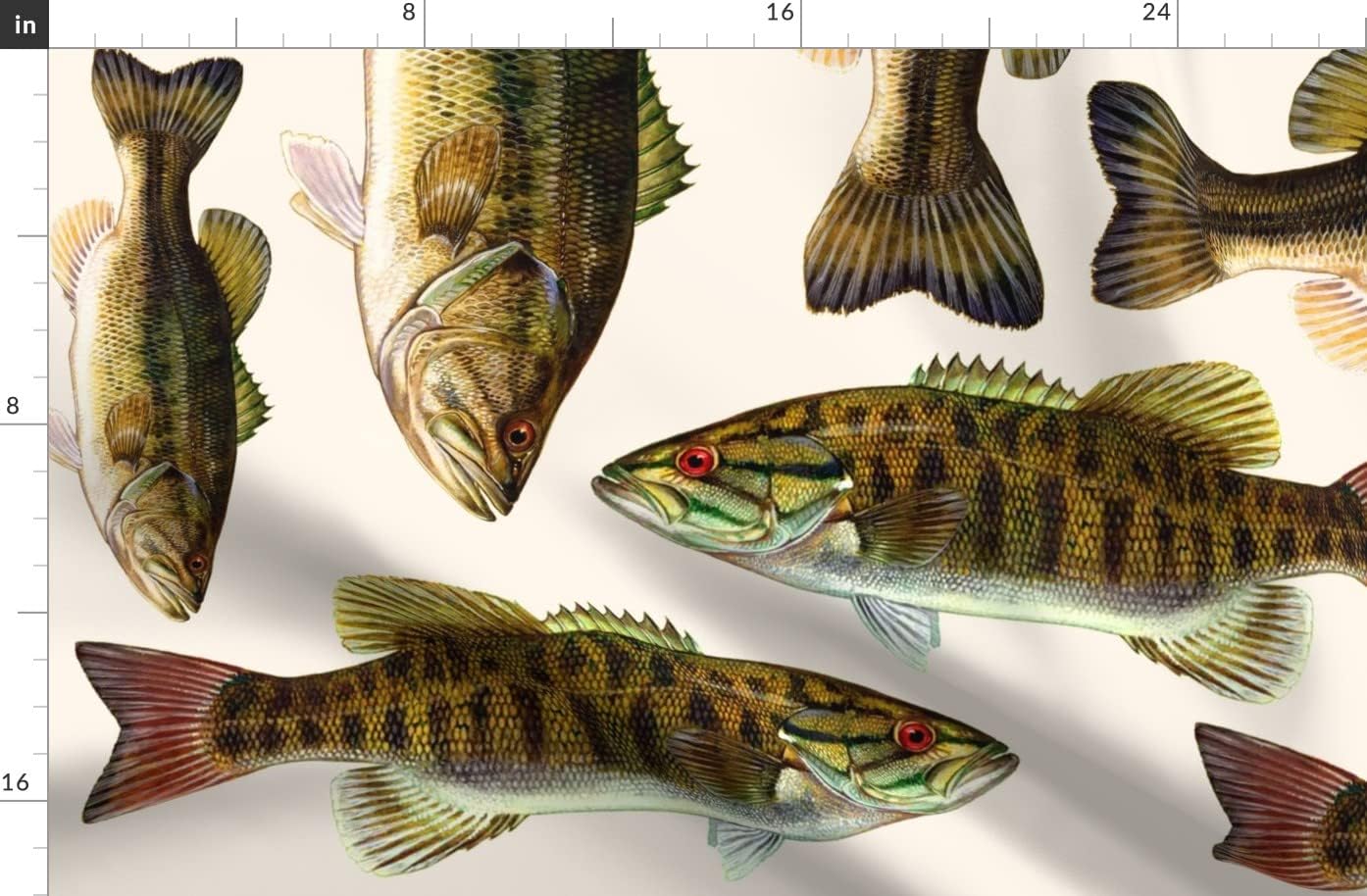 Spoonflower Fabric - Fish Bass Animal Fishing Printed on Organic Cotton Sateen Fabric by The Yard - Sewing Quilting Apparel Home Decor