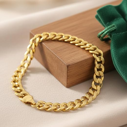 RKB SALES Stylish Gold Bracelet for Men | One Gram Gold Plated Bracelet | Trendy Chain Bracelet for Men &amp; Boys | Fashion J...
