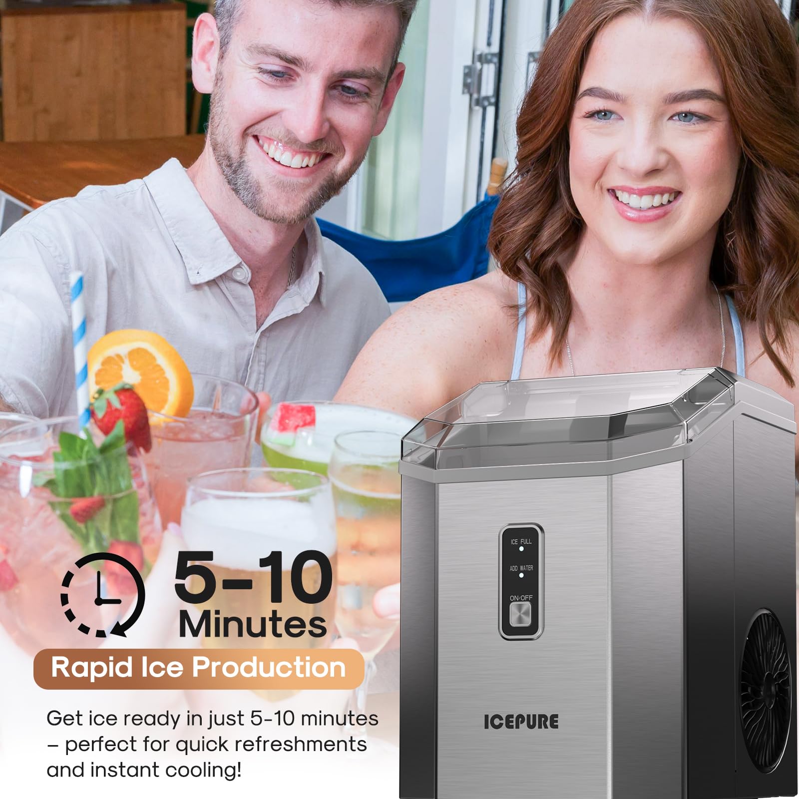 Icepure Nugget Ice Makers Countertop With App, Portable Ice Machine With WiFi, 33lbs In 24h, Ready In 5-10 Mins, Self Cleaning，Small Ice Maker With Basket Scoop, For Home/Party/RV(Stainless Steel) on Fridge.com - View 4