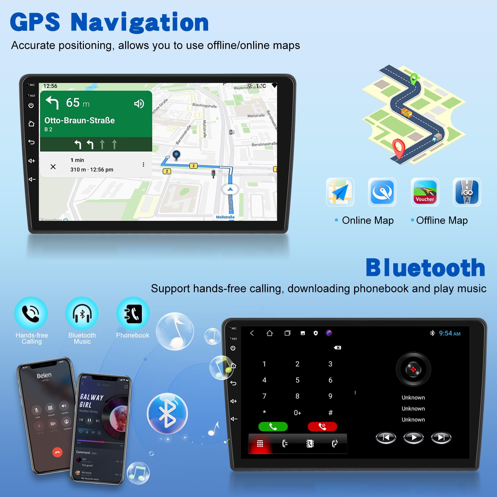 [2G+64G] Android Autoradio pour Citroën Berlingo 2015-2018/Peugeot Partner 2008-2019 avec sans Fil Carplay et Android Auto, Écran Tactile HD de 9 Pouces avec GPS/WiFi/Bluetooth/EQ/FM RDS