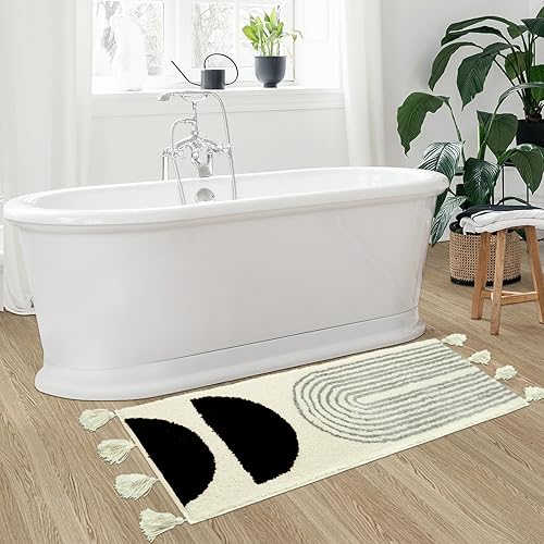 Miniatura 1 de Seavish Alfombra de baño bohemia de 18 x 47 pulgadas, suave y absorbente, con borlas, color negro, larga, antideslizante, lavable, bonita alfombra