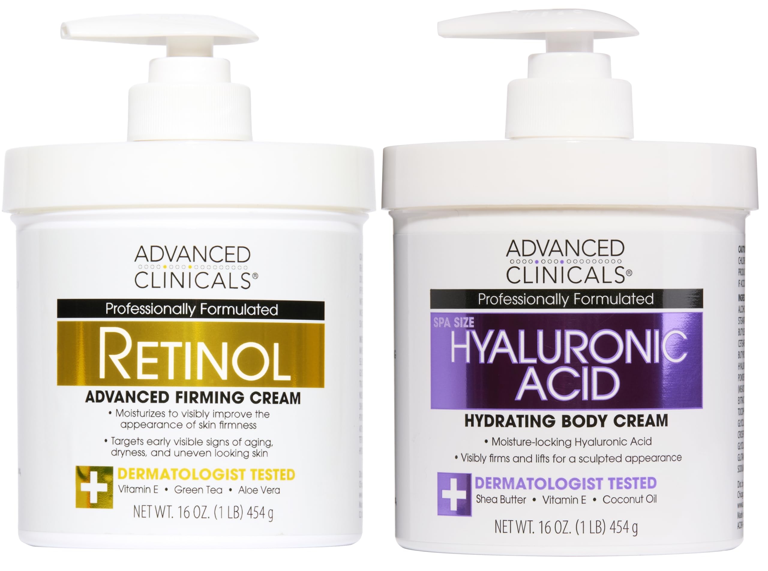 Retinol Body Cream + Hyaluronic Acid Moisturizer 2pc Skincare Set | Face Cream & Body Lotion For Women & Men Helps Improve Appearance Of Crepey Skin, Dry Skin, & Wrinkles, 2pc