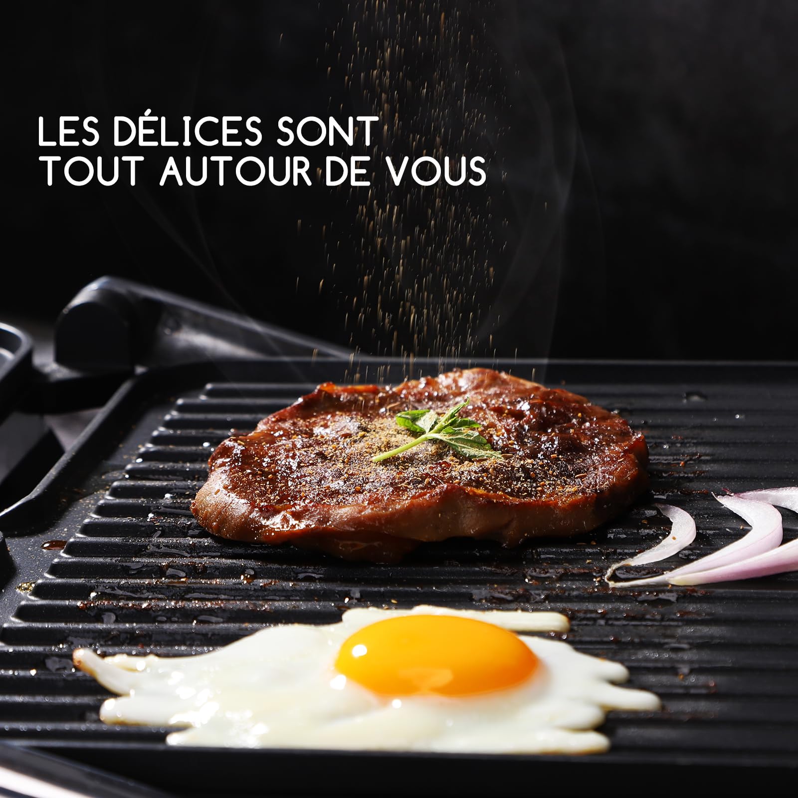 Aigostar Machine à Panini 2000W avec Thermostat Réglable, Ouverture à 180° | Grill électrique avec Plaques Antiadhésives, Bac à graisse amovible, pour Paninis, Sandwichs, Viande et Légumes | Samson