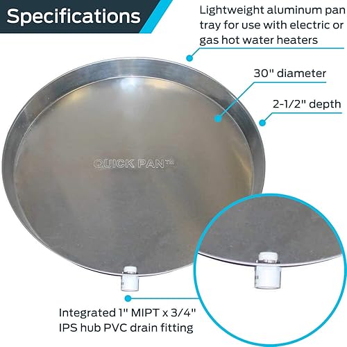 Miniatura 2 de Holdrite QP-30 - Calentador de agua de aluminio QuickPan con accesorio de drenaje de PVC de 1 pulgada, diámetro de 30 pulgadas