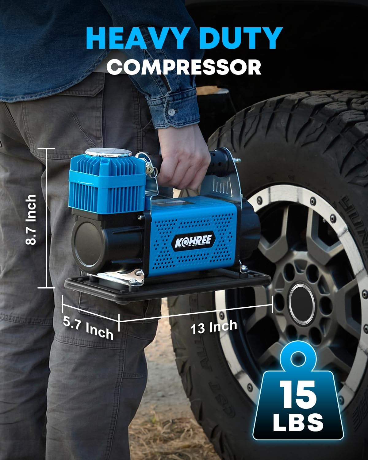 Kohree 12V Air Compressor, 7.06 CFM Fast Tire Inflator, Heavy Duty Tire Pump with Max 150 PSI for Offroad Truck, RV, 4x4 Vehicles