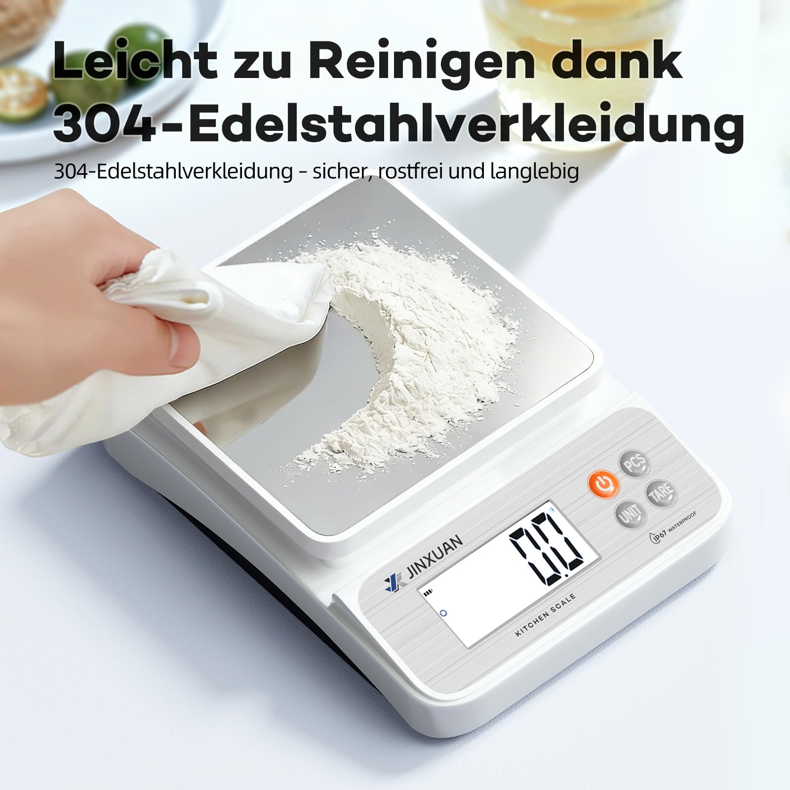 Digitale Küchenwaage 5 kg/0,1 g Lebensmittelwaage zum Kochen, Backen, Abnehmen, Wiederaufladbare Kaffee-Waage Backwaage mit USB-Kabel