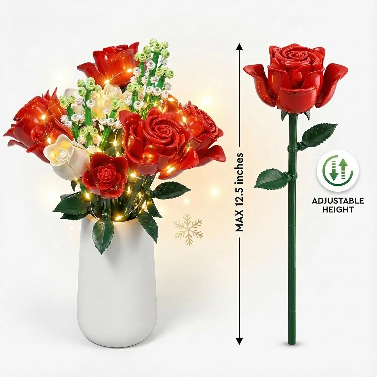 WISEPLAY Rose Bouquet Flower Building Set – 697 PCS for Women, DIY Red & White Rose Flower Building Blocks, Creative for Adults & Teens - Image 4