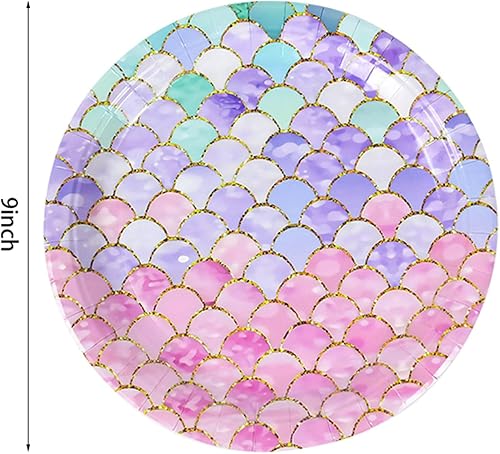 Miniatura 3 de MaitianGuyou Platos desechables de sirena para fiesta, paquete de 40 platos de papel de 9 pulgadas y 40 platos de postre de 7 pulgadas para